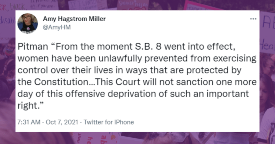 Twitter post from Amy Hagstrom Miller about Judge Pitman's decision